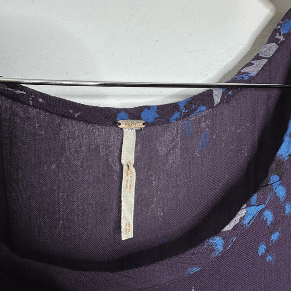 FREE PEOPLE Floral PURPLE pleated tiered boho mini dress womens XS - Picture 6 of 9